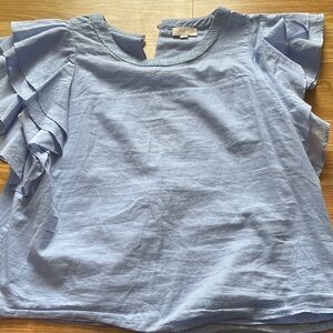 Light Blue Ruffle Sleeve Blouse
